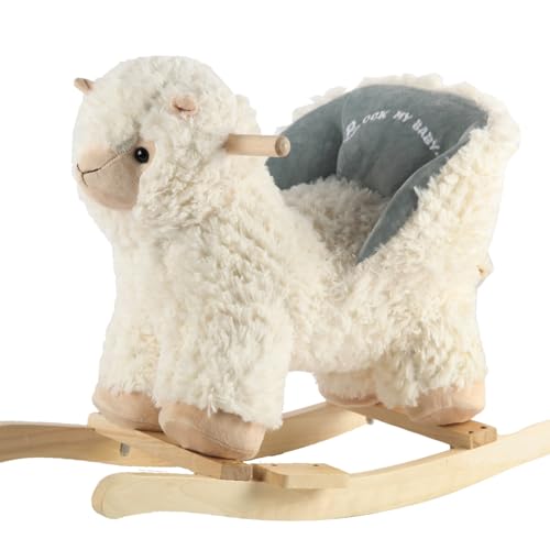 Rock My Baby Baby Rocking Horse Alpaca Llama with Chair, Plush Stuffed Animal Rocker for Toddlers 1-3, Wooden Rocking Toy Llama Animal, Cream...