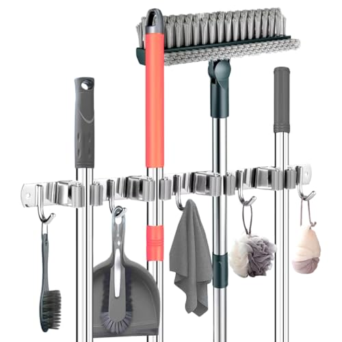 Suporte de Vassoura Aço Inox de Parede 9 Acessórios Pendurador
