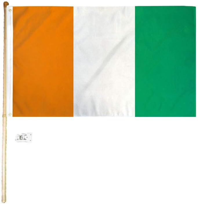 3x5 3'x5' Cote D'Ivoire Ivory Coast Polyester Flag with 5' (Foot) Flag Pole Kit with Wall Mount Bracket & Screws (Imported)
