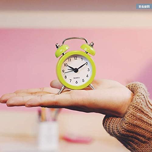 SHISI Mini alarm clock cute cartoon round portable metal clock family travel and exam alarm ticking (black) - Image 3