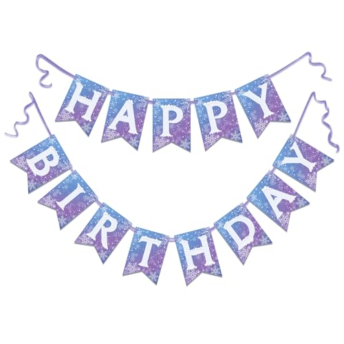 Cruslheep Frozen Happy Birthday Banner Swallowtail Design Happy Birthday Sign for Backdrop Decor Frozen Theme Party Decorations Hanging Decor 13pcs
