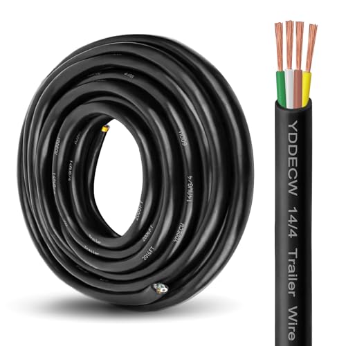 4 Way Trailer Wire - 14 Gauge 4 Conductor 10FT Pure Copper Heavy Duty Cable Extension Rv Trailer Wiring Cord Insulated 14/4 Cable for Rv and Automotive