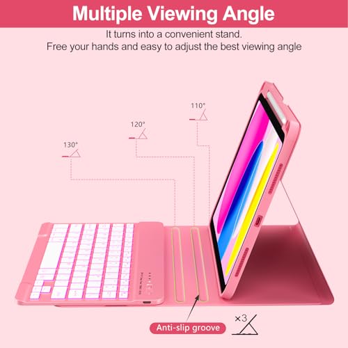 Image of COO 7 Color Backlit Keyboard Case for iPad 11th A16 /10th Gen | 7-Color Backlit Detachable Bluetooth Keyboard, Pencil Holder, Auto Wake /Sleep, 3 Angles, PU TPU Cover, Watermelon Red