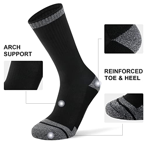 FITRELL 6 Pack Men's Athletic Moisture Wicking Crew Socks Cushioned Sport Running Work Boot Socks Size 9-12/12-154