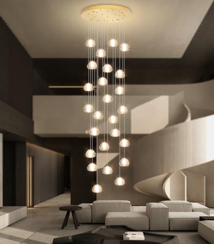 Image of 25-Lights Modern Chandeliers for High Ceiling Large Crystal Chandeliers LED Long Handing Light Fixture for Hallway Foyer Staircase 3000K