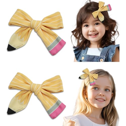 Back to School Pencil Hair Clip,2pcs Yellow Bow Hair Accessory,School Supplies For Teen Girls bow for hair