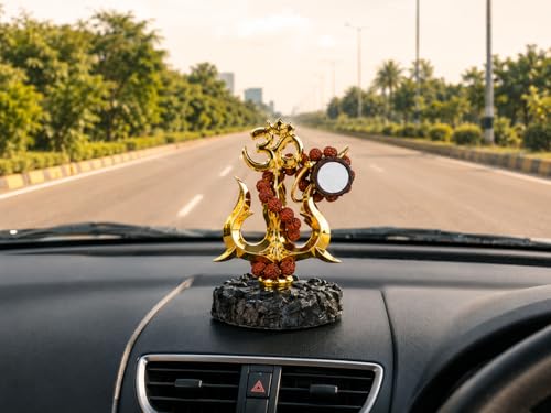 Image of Shiv Trishul with Damru & Rudraksha | Mahakal Trishul Car Dashboard Idol | Lord Shiva Trishul Showpiece for Home, Office & Puja Room Decor