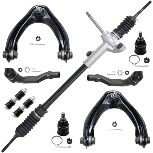 Image of Detroit Axle - 9pc Front End Suspension Kit Rack & Pinion for 1996 1997 1998 1999 2000 Honda Civic, Rack and Pinion Upper Control Arms Lower Ball Joints Sway Bars Outer Tie Rods Replacement