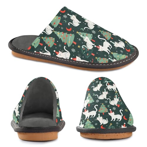 Slippers for Women Christmas Cats Pattern Soft Winter Warm Shoes Indoor Outdoor Non-Slip House Travel Slippers4