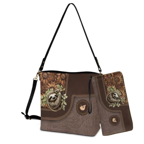 Image of Bucket Crossbody Bag Set for Women Lady, Leather Purse and Wallet Set Large Bucket Bag with Wallet