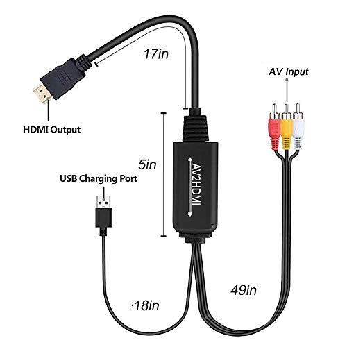 RCA to HDMI Cable Adapter,Hdiwousp 1080P Mini Composite AV to HDMI Audio Video Adapter Dispense with Extra RCA and HDMI Cables Compatible for PC Laptop, Xbox, PS4, VHS, VCR, Blue-Ray DVD Players - Thumbnail 4