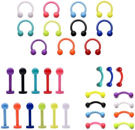 VCMART 33pcs 16G Eyebrow Ring Lip Labret Nose Rings Acrylic Flexible Cartilage Ear Piercing Jewelry Pack image 5
