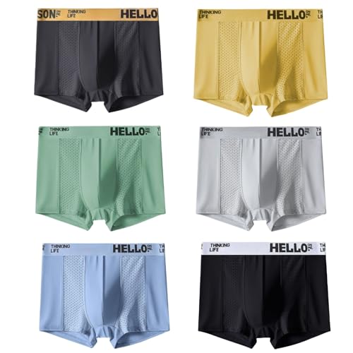 Hello Mesh Mens Underwear, 4PCS Low Rise Boxer Briefs for Men, Hello Underwear Mens Breathable Trunks
