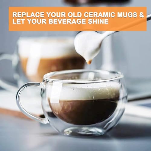 Image of ANKUL Heat Resistant Double Wall Glass Coffee Mugs Set of 2 Clear Insulated Coffee Glass, Cappuccino Cups, Latte Cups, Beverage Glasses (2, BrewSphere), 200 ml