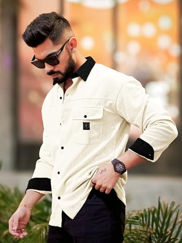 Image of Maniac Mens Solid Collared Neck Full Sleeve Cotton Shirt for Men