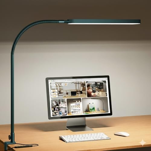 Image of SKYLEO LED Desk Lamp - Desk Light for Home Office - Flexible Gooseneck - 5 Color Modes X 11 Brightness Levels - 1300LM - Timmer & Memory Function - 12W Clip on Light - Green