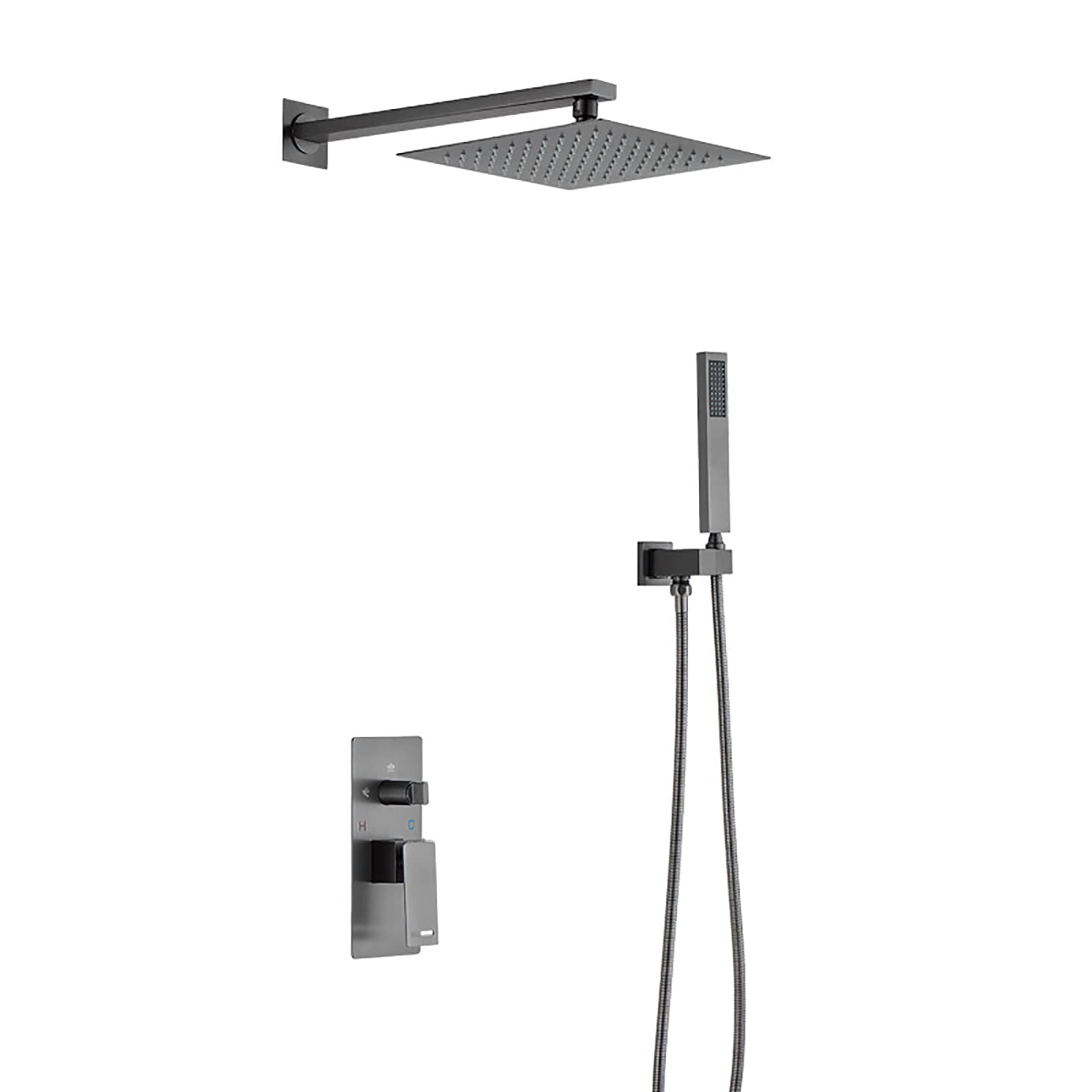 Système de douche mural avec robinet en laiton et kit complet noir mat