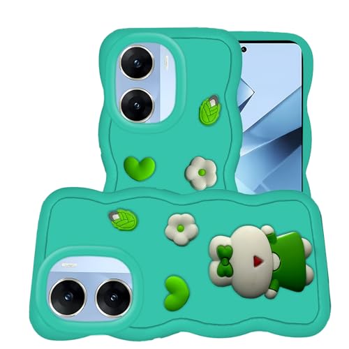 Image of AESTMO Back Case Cover for Vivo V29E 5G | 3D Cute Fun Cartoon Characters | Anti Slip Grip Cute Wave Curly Frame Shape | Full Body Protection Back Cover for Vivo V29E 5G (Green)