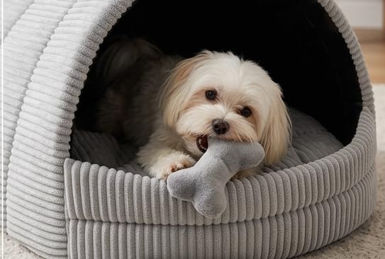ODOLPLUSZ Hundehütte Hundehöhle Exklusives Haus Hund oder Katze | 2 Größen Komfortabel und Waschbar (Grau aus Cord, M)