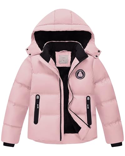 Zoofly Veste Hiver pour Garçons et Filles Veste de Ski Chaud avec Capuche Amovible, Rose Pâle 152 (L)