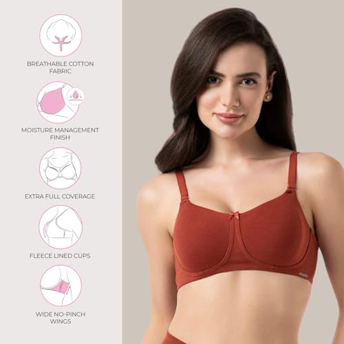 Image of Amante Women's Essential Comfort Non-Padded Non-Wired Full Coverage T-Shirt Bra | Seamless Cotton Blend | Moisture-Wicking Fabric | All-Day Support Bra