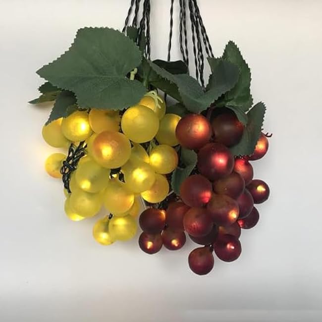 Solar Grape String Light Outdoor Waterproof 80LED Grape Vine Hanging Lighting Simulation Fruit Decoration Small Tavern Garden Sunshade Umbrella Wedding Party Light (Purple+Green)