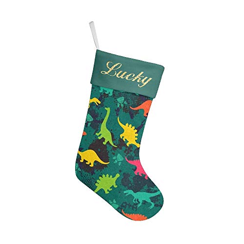 XIUCOO Custom Christmas Stockings with Name Personalized Xmas Festive Gift Decor 17.52 x 7.87 Inch Colored Cute Dinosaurs