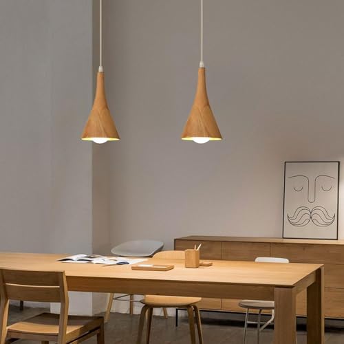 Lustre moderne hauteur réglable suspension bois E27 chambre - 4
