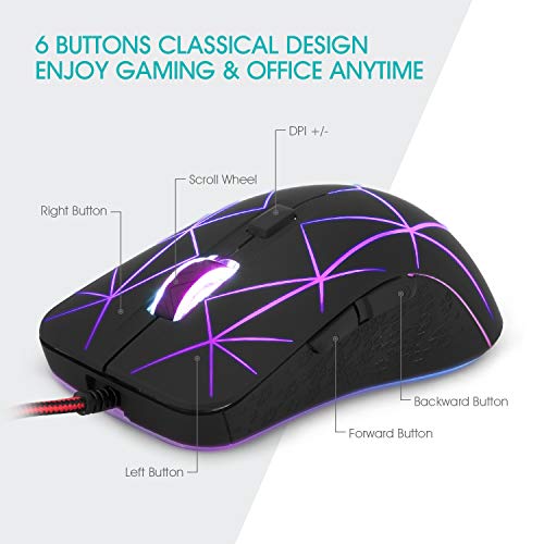 Rii Rm106 Rgb Gaming Mouse Wired,Usb Optical Computer Mice With 6 Programmable Buttons,3200 Dpi Adjustable,7 Color Backlit For Laptop Pc Gamer Computer Desktop #TOP1