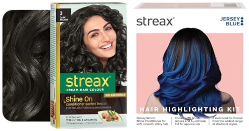 Streax Permanent Hair Colour, 100% Grey coverag Hair Colour Highlight Kit | Blue Hair Colour, Jersey Blue – Pack of 1