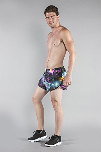 Boa Mens Stretch 1" Elite Split Printed Running Short (1000Swp)(Galaxy, Large) #TOP3