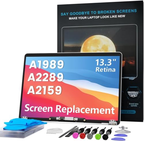 A1989 A2159 A2289 Screen Replacement for MacBook Pro 13.3' 2018-2019-2020 Year Retina (EMC 3358 3214 3301 3456) 2560x1600 Full LCD Screen Display Assembly with Fix Kit (Gray)