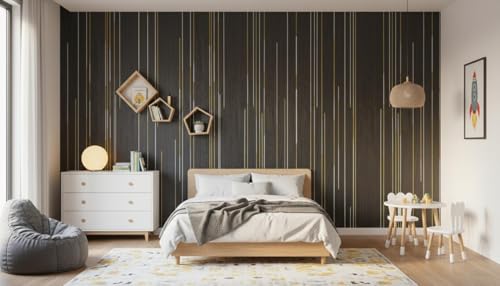 Image of VKR Modern Self Adhesive Textured Wallpaper with Subtle Vertical Line Pattern for Elegant Minimalist Interior Decor and Contemporary Living Spaces (45 x 300 cm - Dark Wooden Brown)
