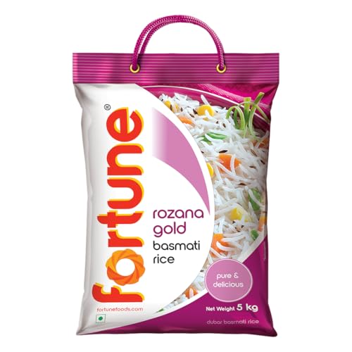 Fortune Rozana Gold Basmati Rice 5Kg | Cooked grain upto 15 mm | Fluffy, Non-Sticky Rice | Everyday Basmati Rice
