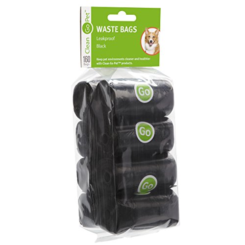 Image of Clean Go Pet Replacement Dog Waste Bags, 8-Pack of 20-Count Rolls of Durable, Leakproof Plastic Poop Bags, Black