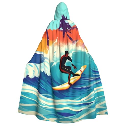 Cape à capuche hawaïenne avec imprimé ondulé de 190 cm pour adulte