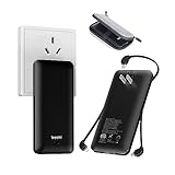LEZCHI Portable Power Bank, Ultra Slim 10000mAh Portable Charger with Built in Cable, USB C External Battery Pack with Built-in AC Wall Plug Compatible with iPhone Smartphone Tablet…