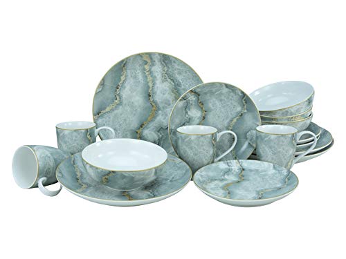 CreaTable, 22275, Serie Marmor Collection grau, 16-teiliges Geschirrset, Kombiservice aus Steinzeug, spülmaschinen- und mikrowellengeeignet, Qualitätsproduktion