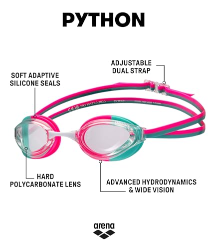 Image of ARENA Unisex Python Racing Swim Goggles for Men and Women Anti-Fog No Leak Max Comfort Dual Strap, Mirror /Non-Mirror Lens