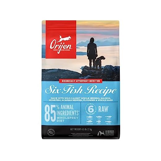 ORIJEN Grain Free Poultry Free High Protein Dry Dog Food Six Fish Recipe 4.5lb Bag