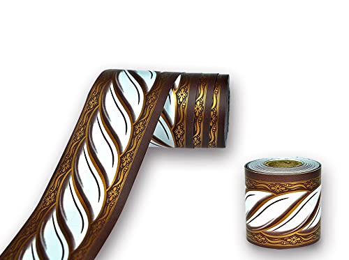 Jz·home Y015 Peel And Stick Wallpaper Border Brown/White Removable Self Adhesive Abstract Damask Wall Border Decorative Molding For Home Decor 2''X32.8Ft #TOP5