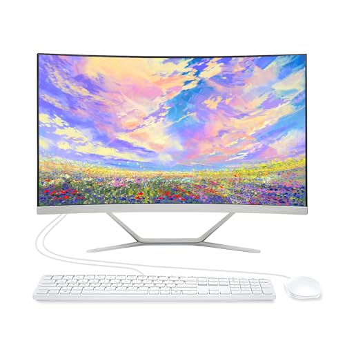 Image of All-in-One Desktop Computer PC, 24 inch Curved FHD Display, i5-6500T Quad-Core Processor 16GB RAM 512GB SSD, Dual-Band Wi-Fi, Bluetooth, 6 USB, VGA for Office Gaming Home Study
