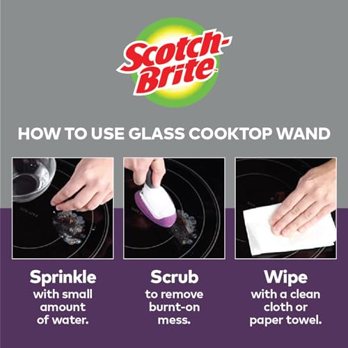 Image of Scotch-Brite (950-CT-W) Glass Cooktop Refill Pads, Cleans with Just Water, Tackle Burnt-On Messes, 1 Wand and 2 Replacement Heads