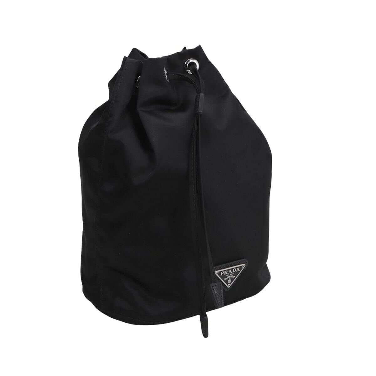 Prada Black Nylon and Leather Drawstring Pouch 1NA369