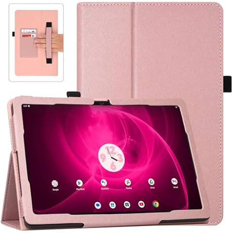 ACdream Case for T-Mobile Revvl Tab 5G 2023 Released, Folio Protective Slim Cover Leather Case with Auto Wake Sleep Function, Hand Strap & Card Slots, Rose Gold Cover