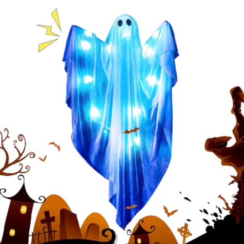 Fantasma Halloween con luces LED para evitar decoraciones oscuras e invisibles 8