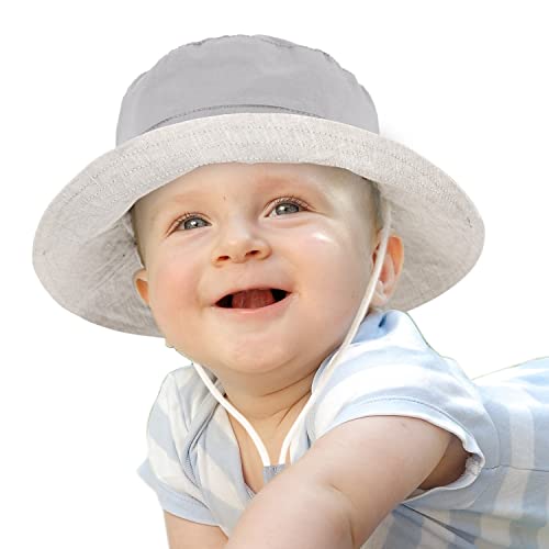 Sun Hat For Baby Boy Girl, Kids Summer Wide Brim Bucket Hat Toddler Sun Protection Beach Foldable Hat Cotton Linen Baby Hats (6-12 Months,Light Gray -1Pcs) #TOP20