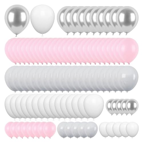 Uniquer Pink Gray Silver Balloon Arch Kit, Light Pink Silver White Garland Kit, Wedding Graduation Birthday Party Decorations
