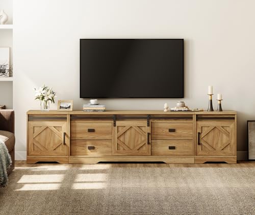 Image of WAMPAT 98.5 inch Wide Large Farmhouse TV Stand w /Drawers & Storage Cabinet