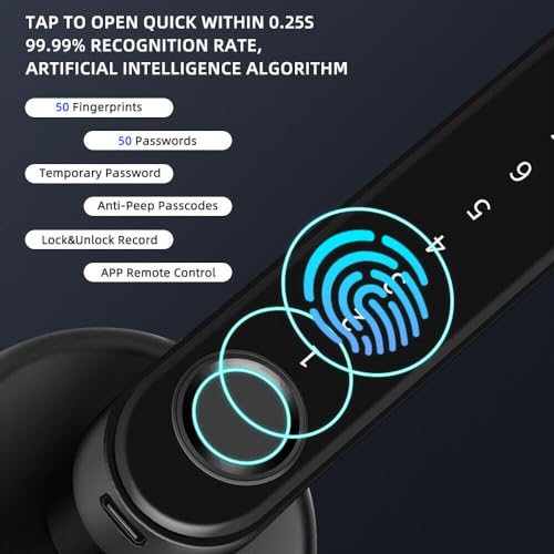 Fingerprint Smart Door Lock with Keypad Handle for Home, Apartment, Office, Front Door, Bedroom, Keyless Entry Door Lock - Image 5